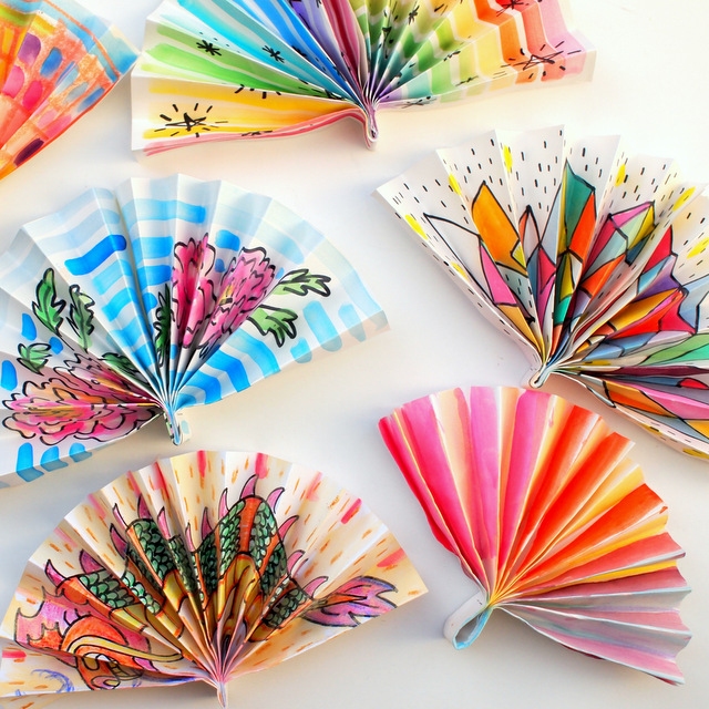 Watercolor Painted Paper Fans | Pink Stripey Socks