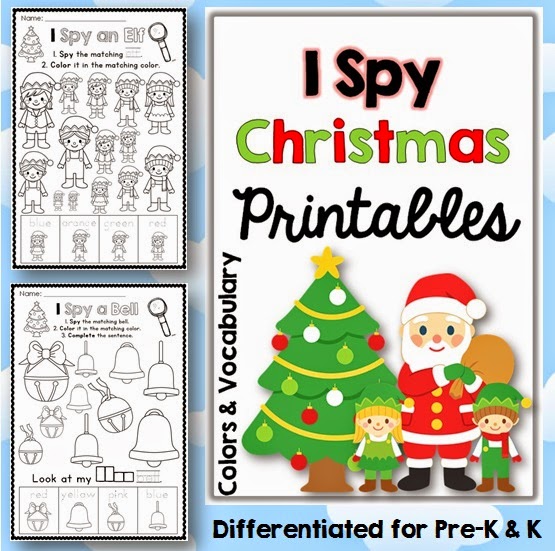 I Spy Christmas Printables: colors and vocabulary