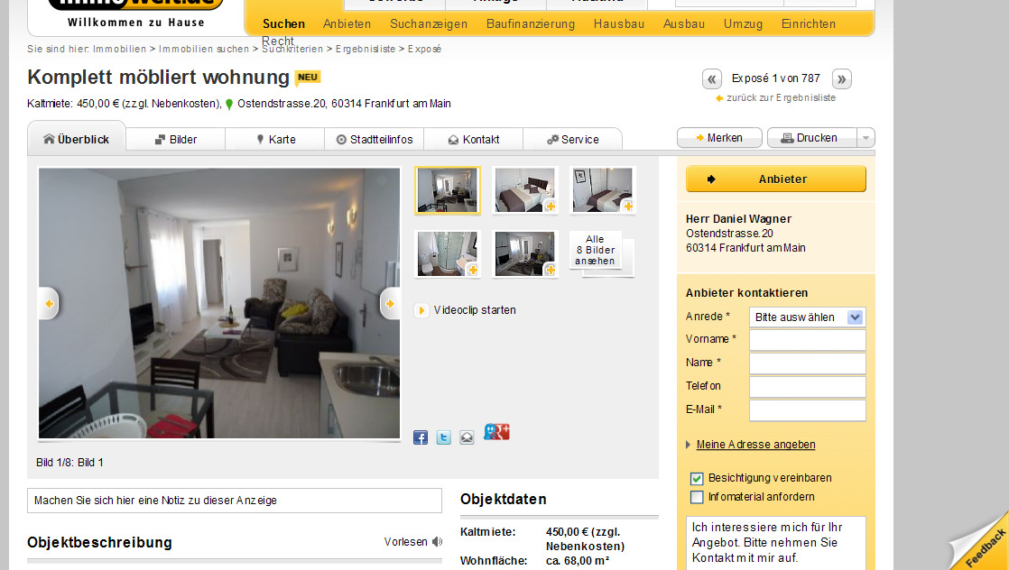 Single-Wohnung mit Blick auf den Wasserturm Etagenwohnung Frankfurt ...