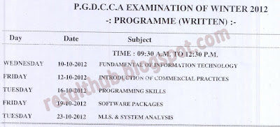 PGDCCA Winter 2012 Timetable Nagpur University 