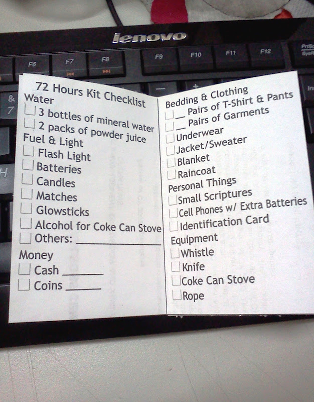 72 Hours Kit Checklist