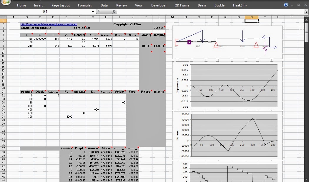 Spreadsheets 4 Simulation Excel Beam Analysis Including Steady and Transient Vibration