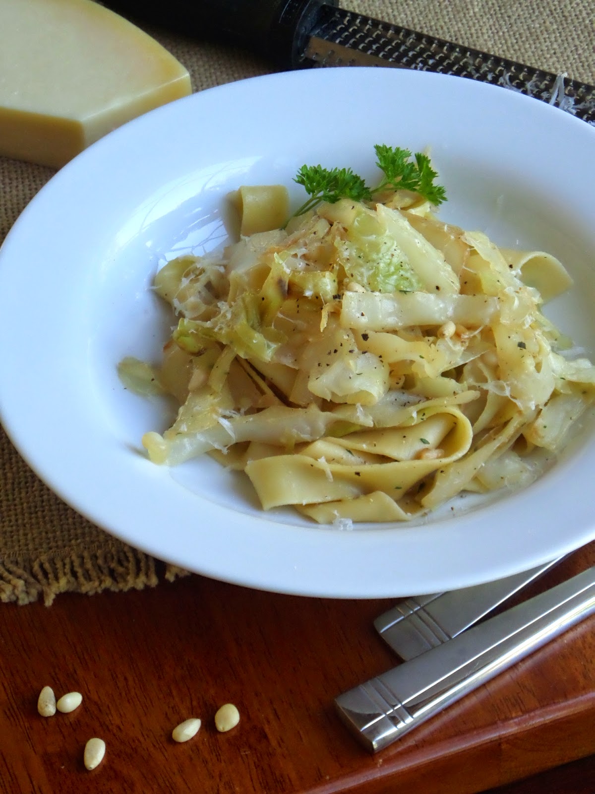 Becki Melvie Cabbage & Pappardelle with Toasted Pine Nuts