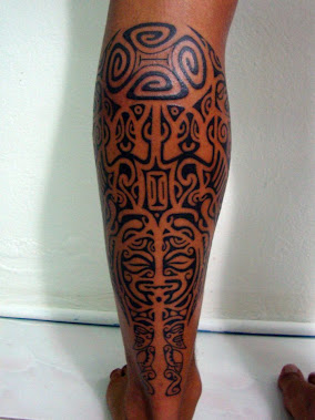 french polynesian leg tattoo