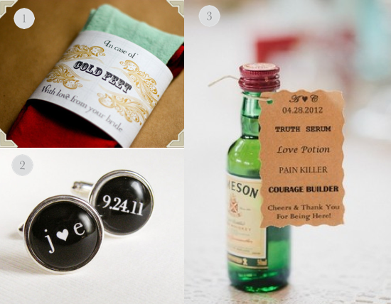 Socks ,2.) Weddingday cufflinks 3.) Liquid courage
