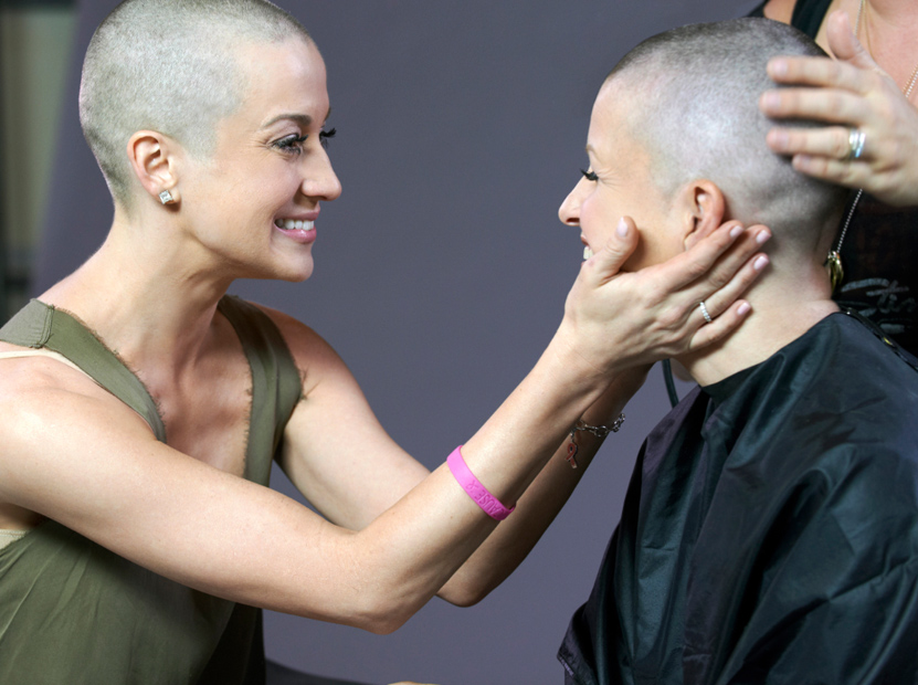 Bald women shaving