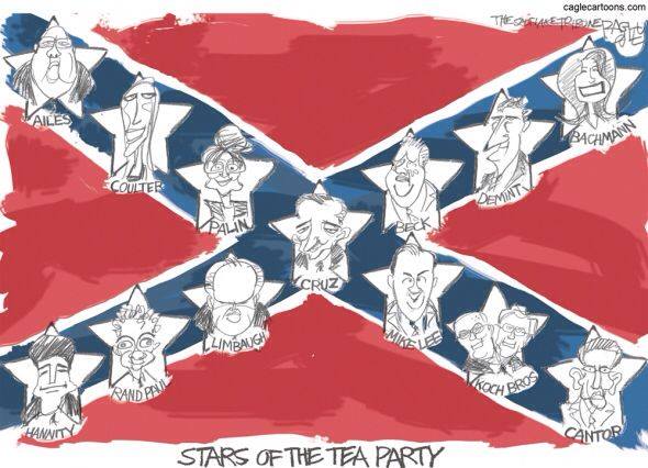 Stars and Bars with various teabaggers faces--Cruz, Bachmann, etc.--replacing the stars.