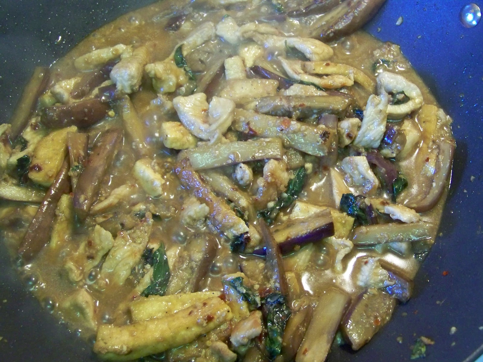 Kitchen Simmer Pork, Tofu and Eggplant Stir Fry with Thai Basil