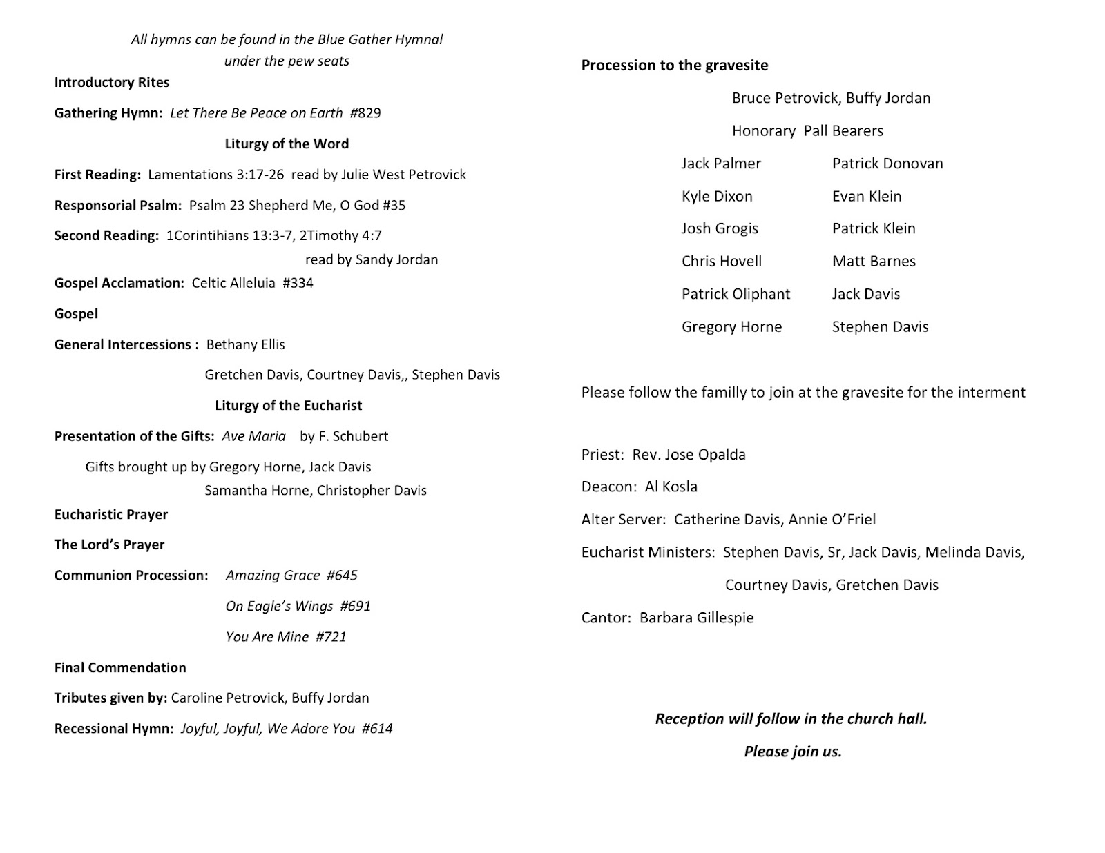 Sample Obituary Funeral Program Wording The funeral-memorial program