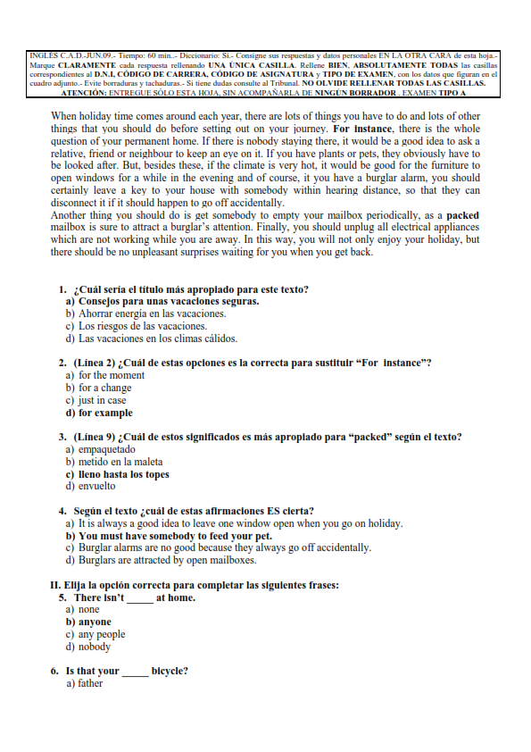 EXAMEN ACCESO UNIVERSIDAD examen acceso universidad: