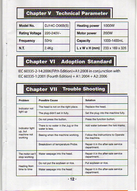 Healthy Living 123 (Since 2007) User Manual of Joyoung (Soy Milk Maker