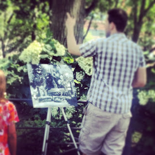 artist in union square, painting, new york, art, lifelike painting, park