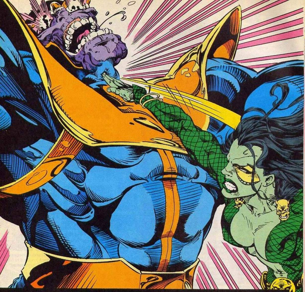 Gamora beating Thanos.