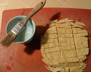 Tortillas Brushed with oil and Cut up for Baking