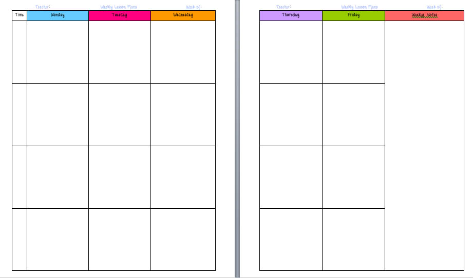 Teacher Weekly Lesson Plan Templates For Single Class