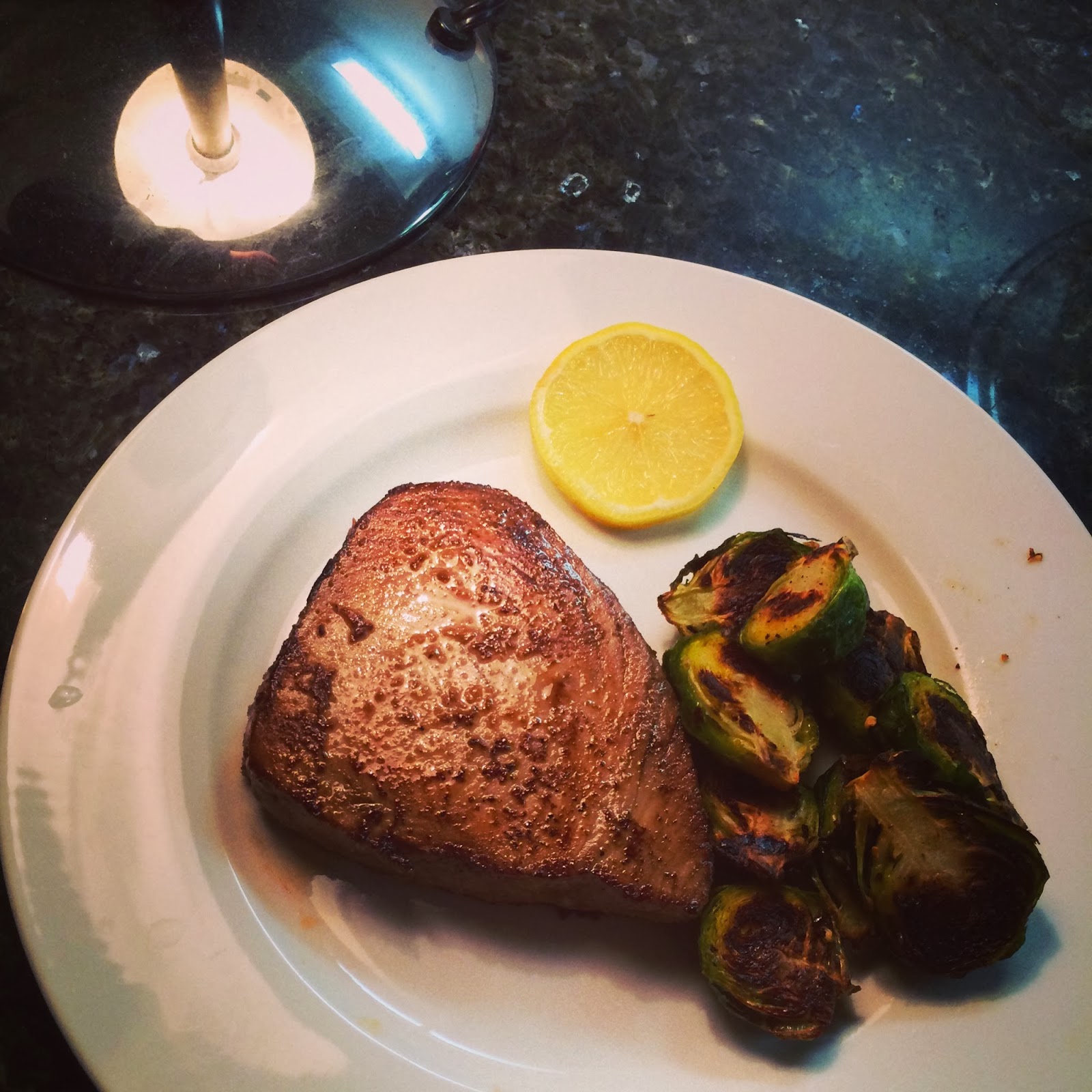 Cooking Thumbs Panseared Ahi Tuna with ChiliGarlic Brussels Sprouts