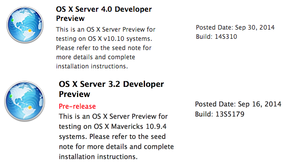 Mac OS X Server 4 (14S310) & Server 3.2 (13S5179) Developer Preview Mac OS X Server 4 (14S310) & Server 3.2 (13S5179) Developer Preview