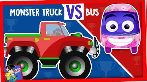 Cartoon Rhymes: Wheels On The Bus VS Monster Truck Cartoon Nursery Rhymes