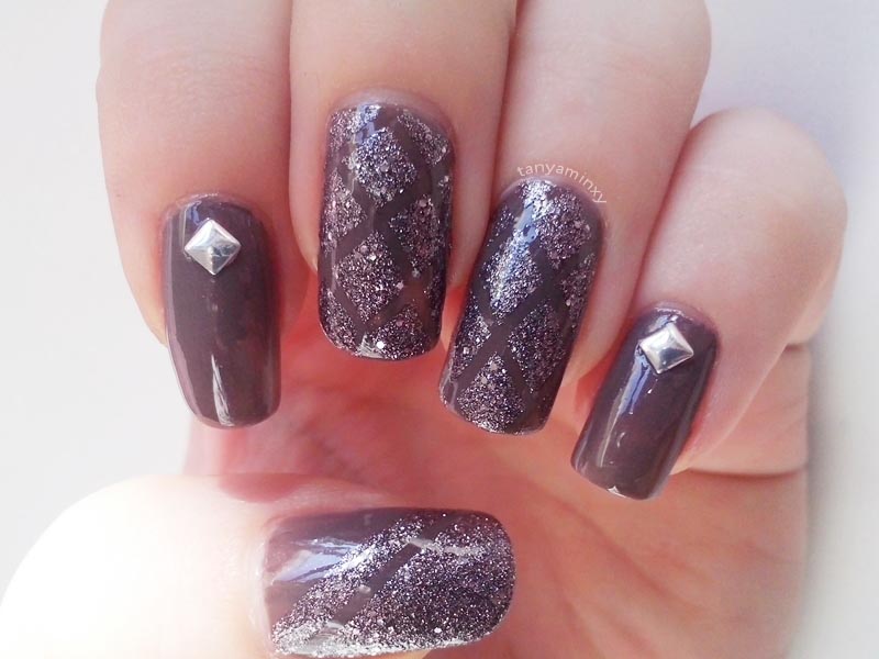 Silver Glitter Striping Tape Studs Nails Nail Art Design Manicure Avon Stardust Silver Crystals