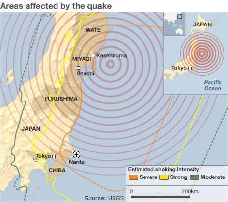 japan tsunami 2011 map. Source of map: BBC News
