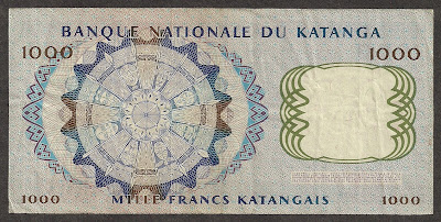 Africa money currency 1000 Katangese francs bill