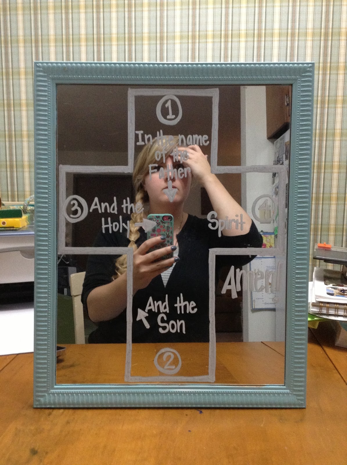 Look to Him and be Radiant Teaching Prayer Sign of the Cross Mirror