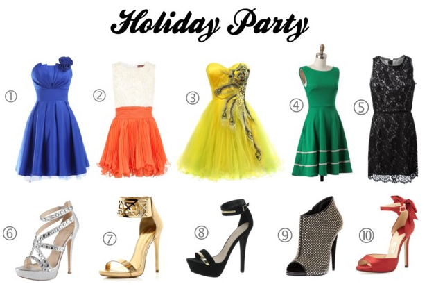 Blue dress, color block dress, yellow dress, green dress, black lace dress, heels