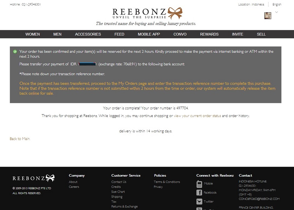 ORDER COMPLETED - REEBONZ ONLINE SHOPPING EXPERIENCE WITH DELUXSHIONIST REEBONZ ONLINE SHOPPING EXPERIENCE WITH DELUXSHIONIST