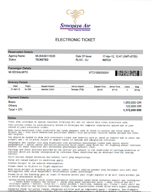 Pelangi Nusantara Tour &Travel - ticketing domestik airlines : Contoh