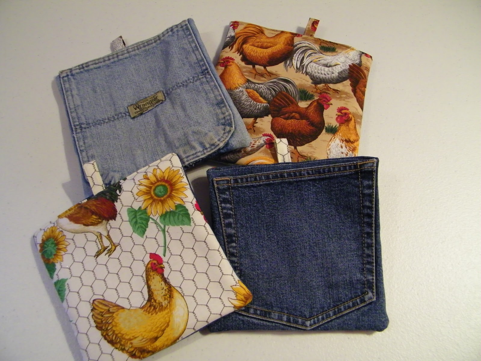 a Paisley Sunflower Blue Jean Pocket Pot Holders Tutorial