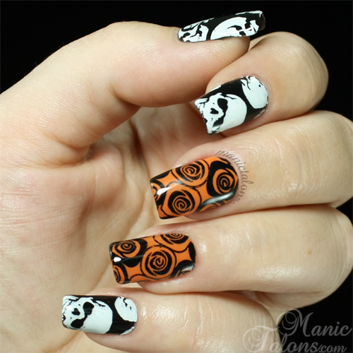 Stamped Skulls and Roses Nail Art with Cici and Sisi over Revel Gel Polish