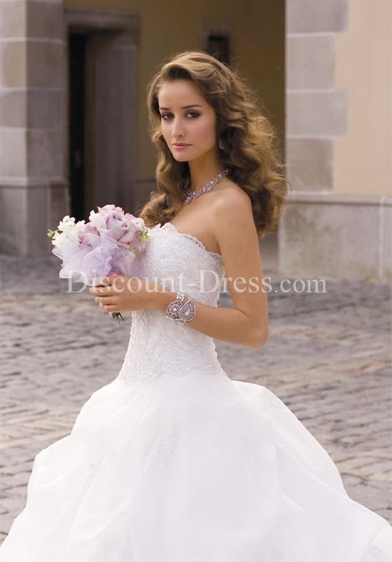 Ball Gown Strapless Organza Lace Sweep #wedding #Dress