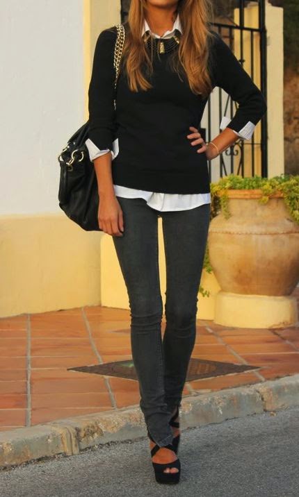 grey jeans black jumper