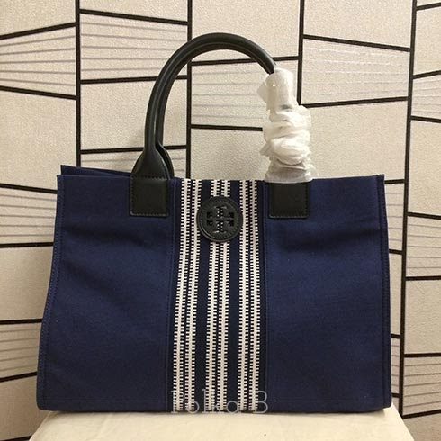 burch tory ella canvas striped tote navy