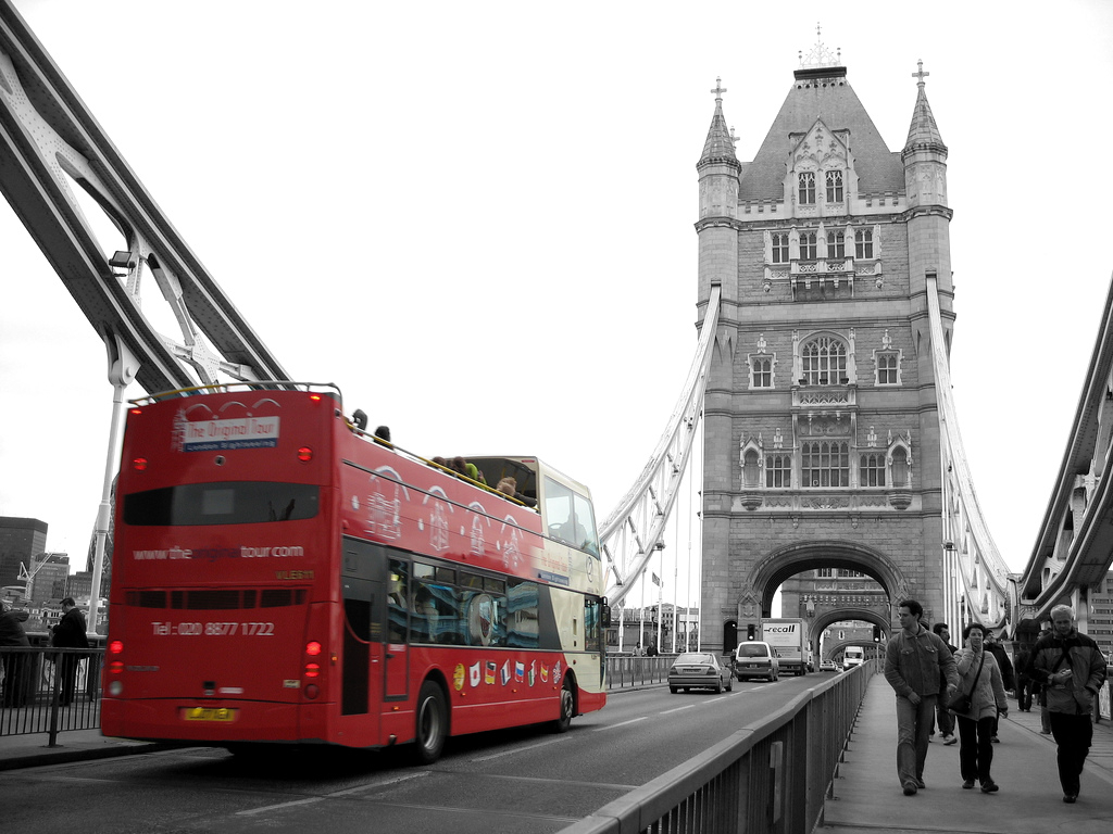 London Bus Black and white with Color Photos Black and White Photography