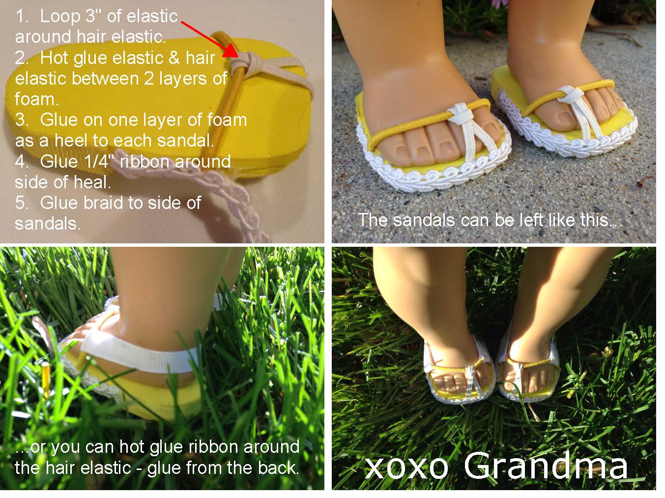 xoxo Grandma Make Doll Sized Sandals 4 Tutorials