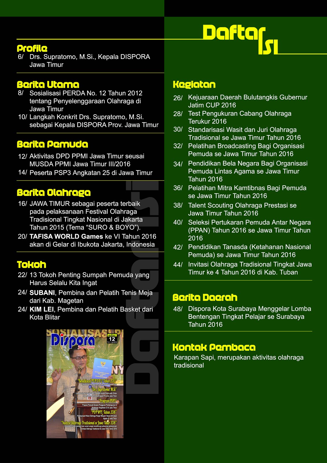 Majalah rubrik komunika dagu kolom Majalah DISPORA Jawa Timur: Salam Redaksi