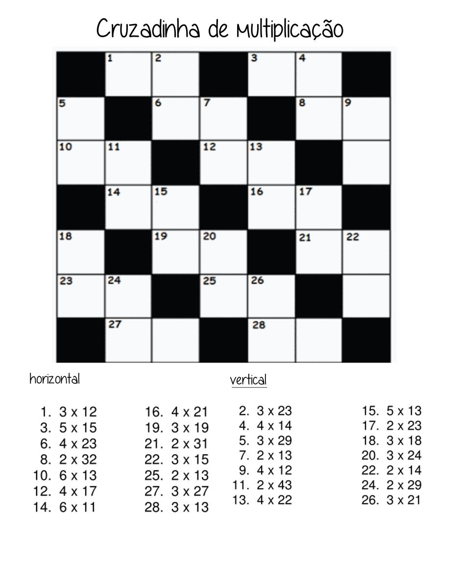 Cruzadinha de Matemática com Multiplicação e Divisão