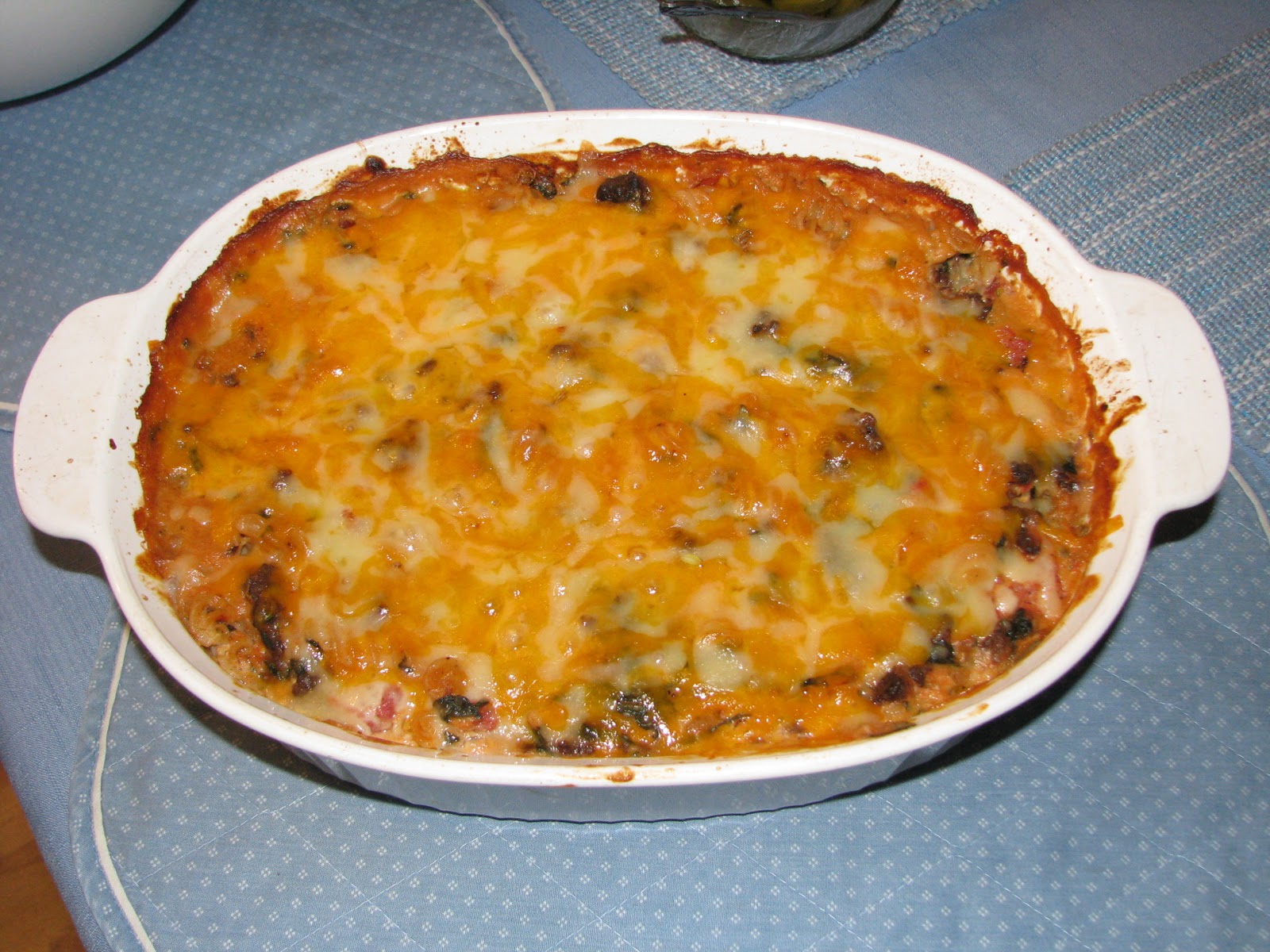 Pooka's What's for Dinner Cheesy Ground Beef and Spinach Casserole