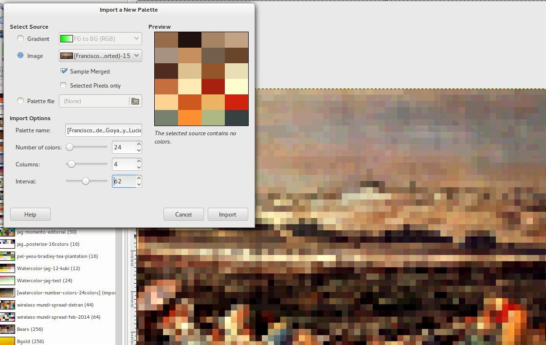 Technique using the GEGL pixelate and then importing the restricted palette of colors and proper range. Technique using the GEGL pixelate and then importing the restricted palette of colors and proper range.