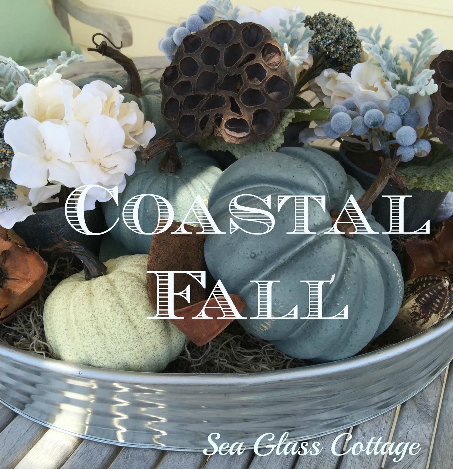 Sea Glass Cottage Coastal Fall Decor Patio Table Display