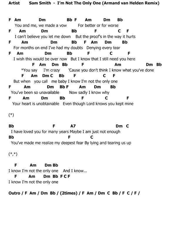 คอร์ด เนื้อเพลง I'm Not The Only One Sam Smith Chordza คอร์ดเพลง