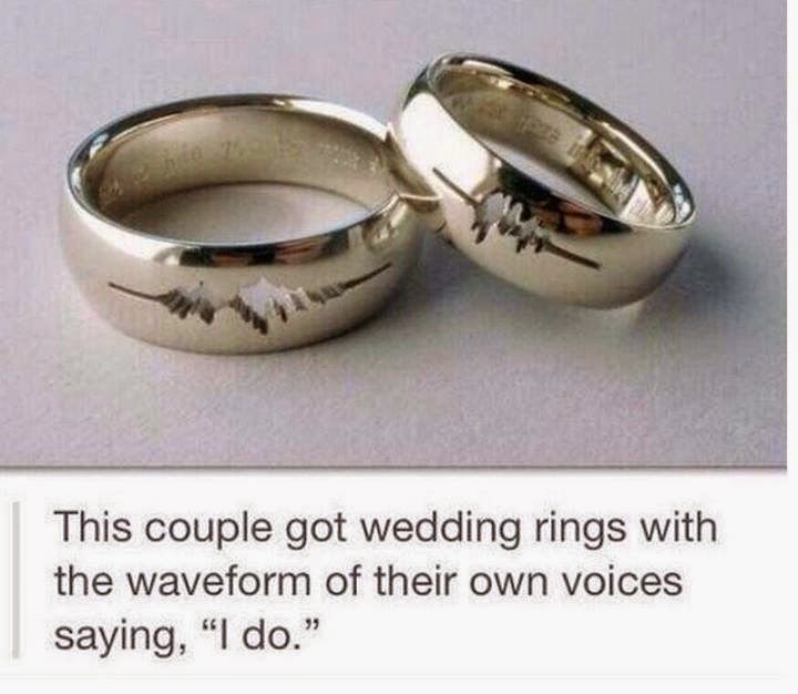 This couple got wedding rings with the waveform of their own voices