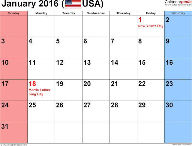 January 2016 Blank Calendar