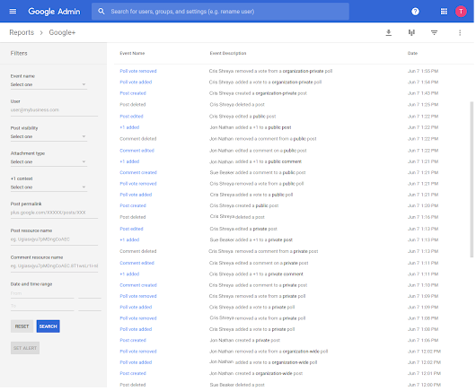 G Suite Update Alerts: Adding new Google+ metrics to the Admin console and Reports API to better track usage and adoption at the user level