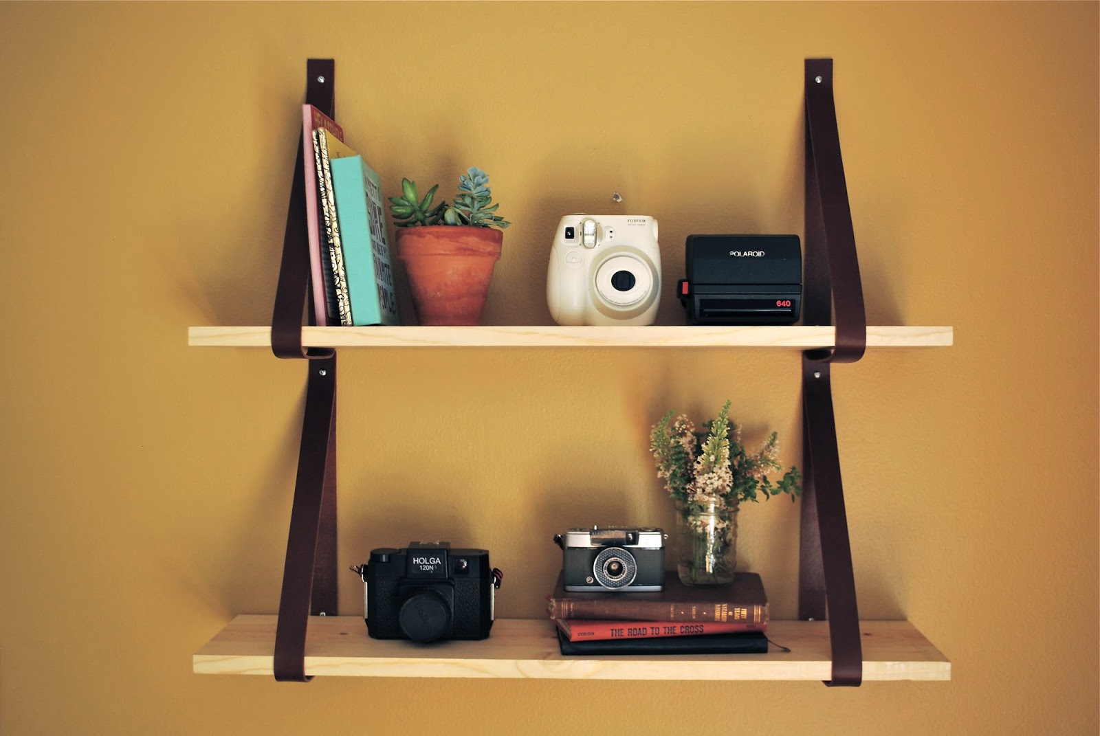 DIY easy leather strap shelf — Caroline Burke