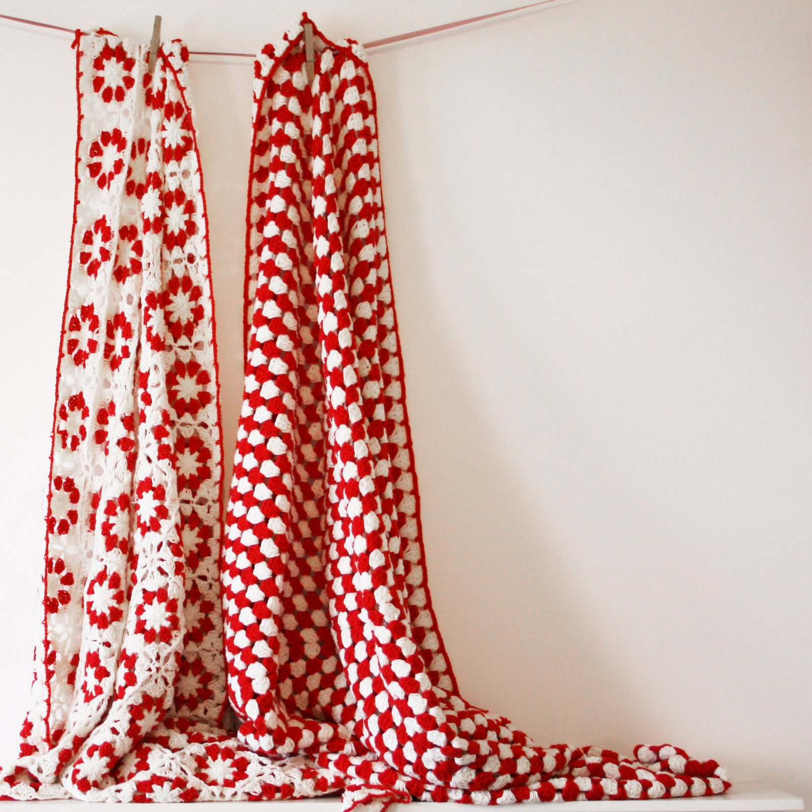 Rocket and Bear Red and white crochet blankets