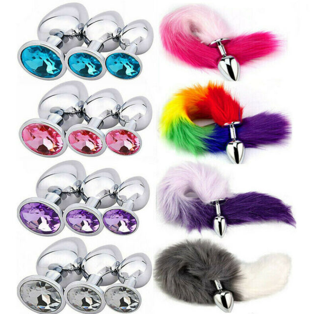 Анальная пробка Пикантные Штучки с фиолетовым пушистым хвостом, серебристая, 6 см DPSMS022PUR - Пикантные Штучки - Анальные пробки с хвостом - Купить