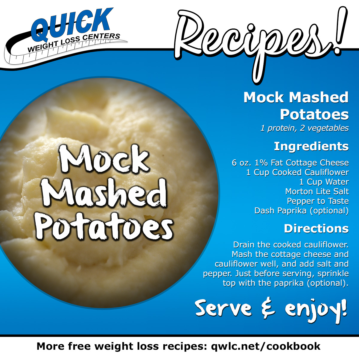 Quick Weight Loss Centers Quick Weight Loss Recipes Mock Mashed Potatoes