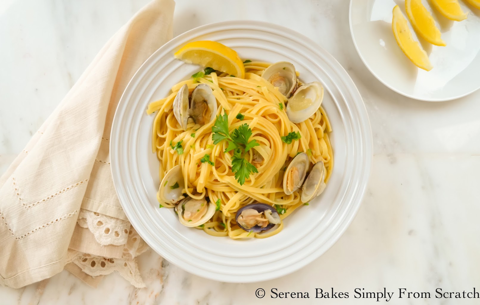 Clams with Linguine in a White Wine Butter Sauce Serena Bakes Simply